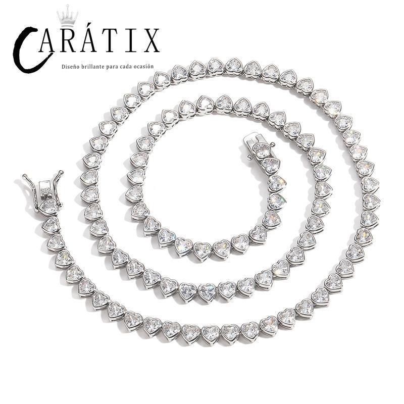 CARÁTIX Heart CZ Tennis Chain Necklace – Iced Out Hip Hop Bling Choker for Men & Women (Unisex Lovers Jewelry) - CaratixJewelry